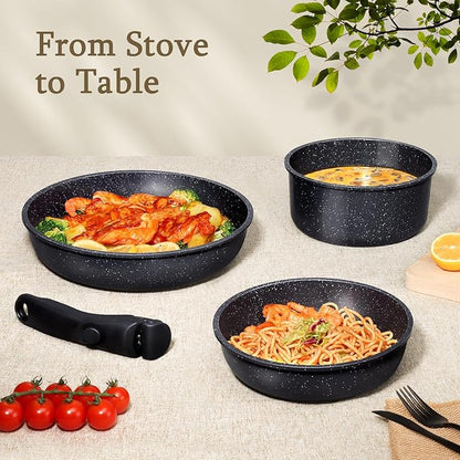 GiPP Ceramic Pots and Pans Set Non Stick, Nonstick Detachable Handle Cookware Sets, Healthy Non Toxic PFAS PFOA & PTFE Free, Dishwasher ＆Oven Safe, Induction Kitchen Pot and Pan, 15 Piece Grey