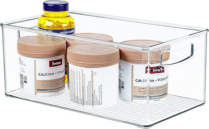 Hudgan 2 Pack Straight Sides Stackable Pantry Organizer Bins for Home Edit - 13.5''L x 7.5''W x 5.5''H