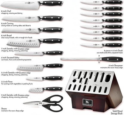 Klaus Meyer Stahl 19 Piece High Carbon Exclusive German Steel Knife Block Set (Black)