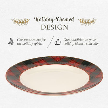 Spode Christmas Tree Tartan Dinner Plate, 10.5-Inch Festive Holiday Tableware, Colorful Christmas Dishes with Tartan Plaid Border, Fine Earthenware, Microwave & Dishwasher Safe Decorative Plate