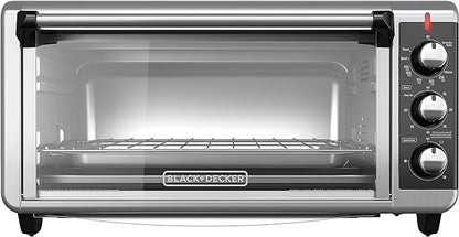 BLACK+DECKER 8-Slice Extra Wide Convection Toaster Oven, Fits 9"x13" Oven Pans and 12" Pizza, Bake, Toast, Broil, and Keep Warm Functions, Countertop Compact Design with Stainless Steel Finish