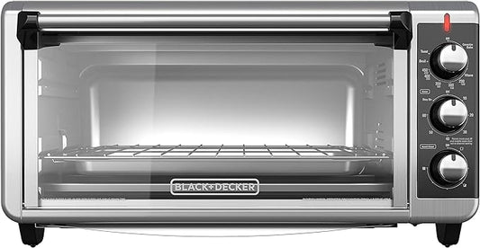 BLACK+DECKER 8-Slice Extra Wide Convection Toaster Oven, Fits 9"x13" Oven Pans and 12" Pizza, Bake, Toast, Broil, and Keep Warm Functions, Countertop Compact Design with Stainless Steel Finish