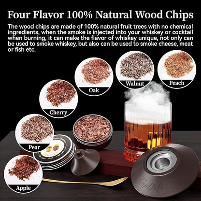 Cocktail Smoker Kit with Torch and Whiskey Glass, 6 Flavors Wood Chips and 3 Whisky Stones for Whiskey & Bourbon, Gift for Husband, Birthday Gift (No Butane)
