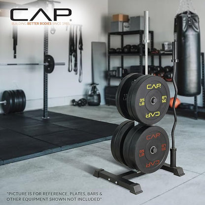 CAP Barbell 2-Inch Olympic Bumper Plate Weight Set with 6 Post Rack | 100-370 lbs | Multiple Options