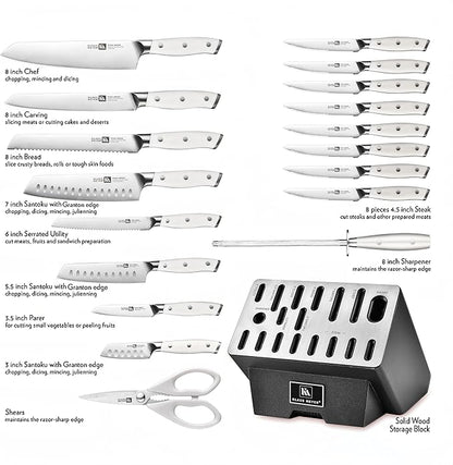 Klaus Meyer Stahl 19 Piece High Carbon Exclusive German Steel Knife Block Set (White)