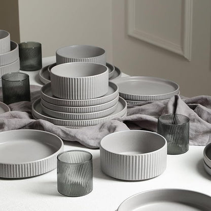 Stone Lain Haven Modern Stoneware 4 Piece Salad Plates Sets, Dish Set for 4, Reactive Glaze Grey