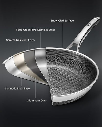 Non Stick Frying Pans, 12-inch with Lid, Hybrid Frying Pans Nonstick,non stick Skillets Stainless Steel, Dishwasher & Oven-Safe, Induction Compatible Cooking Pan, PFOA Free Cookware