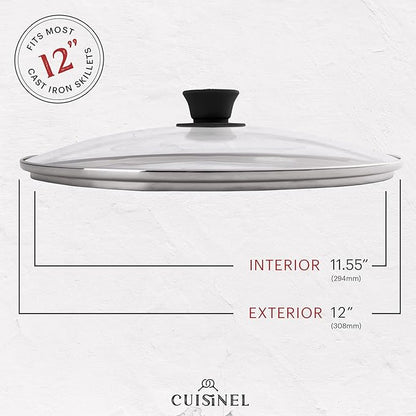 Cuisinel Cast Iron Skillet with Lid - 12"-Inch Frying Pan + Glass Lid + Heat-Resistant Handle Cover - Pre-Seasoned Oven Safe Cookware - Indoor/Outdoor Use - Grill, BBQ, Fire, Stovetop, Induction Safe