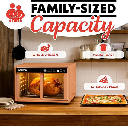 Gourmia French Door Digital Air Fryer Oven - XL 37QT Capacity, 12 Presets, FryForce 360° Tech, Dehydrate, Proof, Slow Cook, Fits 13” Pizza, 1700W, Peach