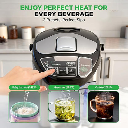 NutriChefKitchen Electric Water Boiler and Warmer - 3L/3.17 Qt Stainless Steel Electric Hot Water Dispenser w/Rotating Base, Auto Shut Off, Safety Lock, Instant Heating for Coffee & Tea (NCHUB13)