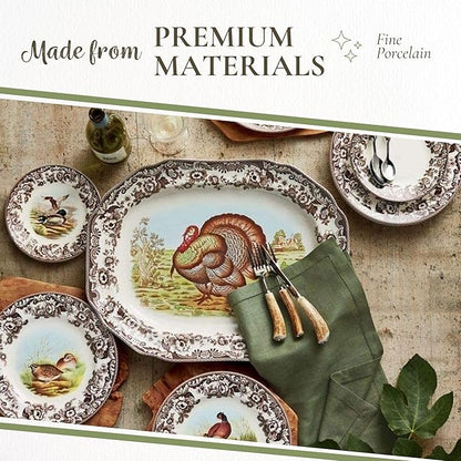 Spode Woodland 5-Piece Thanksgiving Dinnerware Set - Porcelain Plates & Teacup and Saucer, Fall Dinnerware Collection - Microwave & Dishwasher Safe - Elegant Autumn Tableware