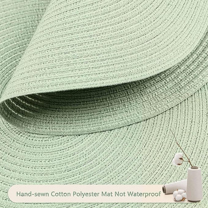 FunWheat Round Braided Placemats Set of 6 Place mats for Dining Tables Woven Heat Resistant Table Mats 15 inch (Mint Green)