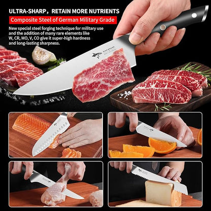 MAD SHARK Kitchen Knife Set, Professional Kitchen Knives 5PC Chef Knife Sets, German High Carbon Stainless Steel, Ultra Sharp Cooking Knives with Gift Box