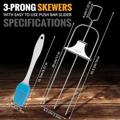 Grilling Savant 3 Way Skewers,14 Inch Metal Skewers for Grilling,Easy to Use Push Bar Slider, BBQ Accessory, Perfect for Meat,Veggies,Fruits,Marshmallow Roasting Sticks Grill Kabob Skewer.