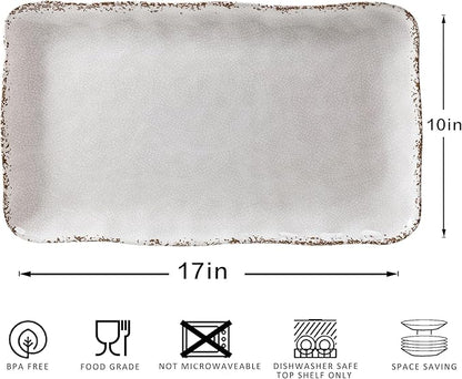 Farmhouse Melamine Serving Platters Set of 2, 17"x10" Large Rectangular Melamine Serving Trays for Serving Food on Parties and Entertaining, Dishwasher Safe. Ivory
