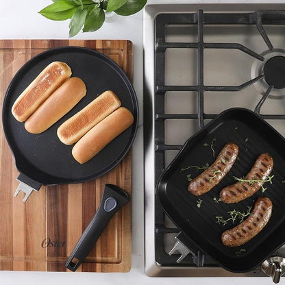 Oster SmartHandle 2-Piece Fry Pan & Pancake Pan Set – Nonstick Cookware with Removable Handle, Oven & Dishwasher Safe, Space-Saving Design