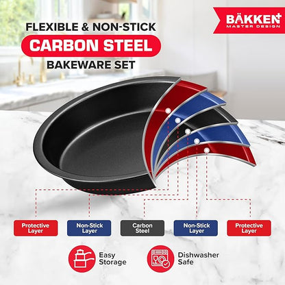 Baking Set – 10 Piece – Deluxe Non Stick Black Coating Inside and Outside – Carbon Steel Bakeware Set – PFOA PFOS and PTFE Free by Bakken