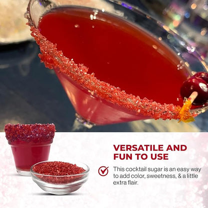 Snowy River Red, Cocktail & Margarita Sugar Rimmer - Vibrant Color Glass Rimming Sugar with Medium Crystal Texture - 16oz