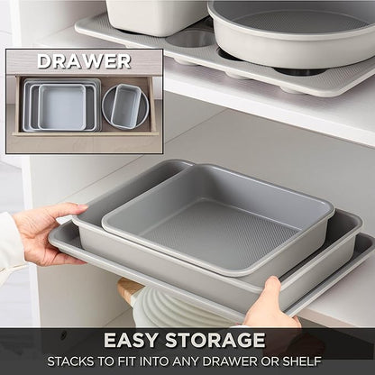 Country Kitchen Nonstick Stackable Bakeware Set - Durable, Easy Release Baking Set, Cream, 6 Pcs