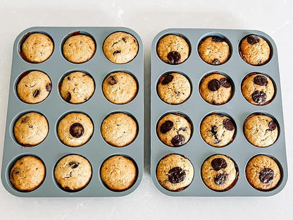 Jenaluca Silicone Cupcake & Muffin Pan for Baking - Set of TWO 12-cup pans, 12x9 Size, Non-stick, BPA Free, Dishwasher Safe - no cupcake liner needed