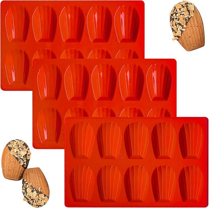 Madeleine Pans for Baking, Non-stick Silicone Madeleine Cookies Trays for Baking, 3Pcs Shell Shape Madeleine Mold Cake Pans (Regular(10-Cavity))