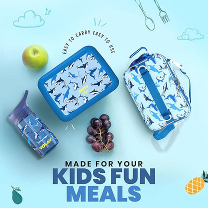 YOLAY Bento Box for Kids Lunch Box Leak-Proof, 5-Compartment Lunch Box Kids for Ages 3-10, Durable with Anti-Slip Base, Suitable for Schools, Outdoor and Travel (Sharks)