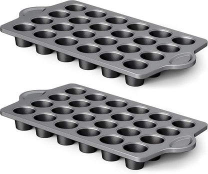 HONGBAKE mini muffin pan nonstick 24, Cupcake Tin for Baking, Commercial Small Cup Cake Tray for Cheesecake, 1.8dia, Heavy-duty, Gray