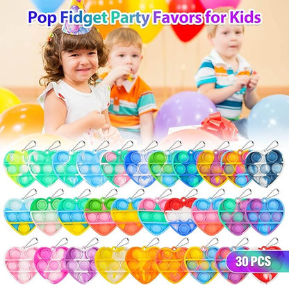 Pop Fidget Toys Bulk Its Valentines Day Gifts for Kids Classroom 30 Pack Valentine Party Favors for Kids Mini Pop Heart Keychain It Fidget Toy Fidgets for Classroom Prizes Birthday Goodie Bag Stuffers