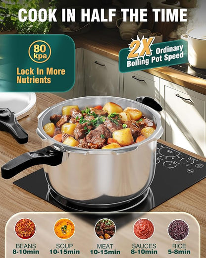 WantJoin Pressure Cooker, 8 Quart Stainless Steel Pressure Canner, Induction Compatible Cookware with Spring Valve Safeguard Devices,Compatible with Gas & Induction Cooker