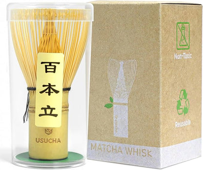 Bamboo Matcha Whisk, Handcrafted Organic Traditional Japanese Chasen, Matcha Stirrer Green Tea Preparation Mixing Tool Accessory (100 Prongs)