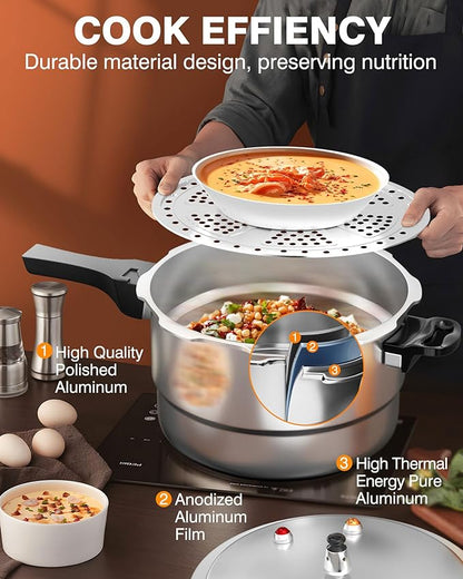 WantJoin 14Qt Aluminum Pressure Cooker w/Release Valve & Multiple Protective Devices,Pressure Canner Compatible with Gas & Induction Cooker,Canner Rack Included