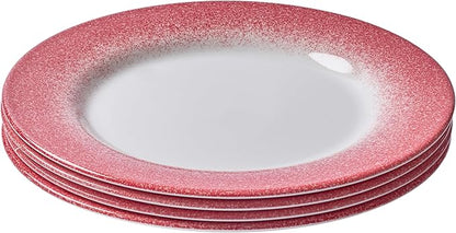 Portmeirion Potter's Mist 10.5" Dinner Plate (Set of 4) - Handcrafted Earthenware Plates with Red Accent Rim, Microwave & Dishwasher Safe - Ideal Tableware for Modern & Traditional Dining (Red Mist)