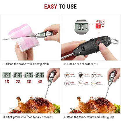 ThermoPro TP02S Digital Food Thermometer for Cooking Bread Baking Sourdough Liquids, Meat Thermometer Digital with Super Long Probe for Grill Kitchen BBQ Oil Milk Yogurt Candy Making Accessory