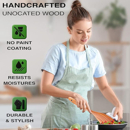 9-Piece Teak Wooden Utensil Set – Wooden Spoons for Cooking with Spoon Rest, Wooden Spatula, and Non Toxic Cooking Utensils – Premium Kitchen Utensils Set for Daily Use