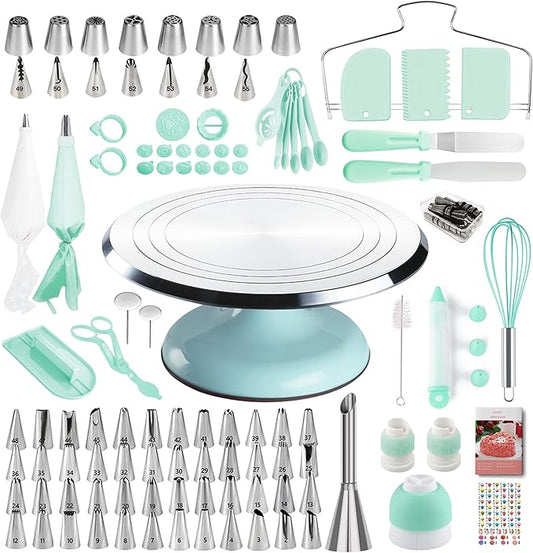 Cake Decorating Kit, 138pcs Cake Decorating Supply with 12 Inch Aluminium Cake Turntable, 64 Numbered Icing Piping Tips, 2 Spatulas, 3 Icing Comb Scraper and Leveller, Piping Bags,cake decorating tool