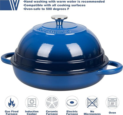 Cast Iron Enameled Dutch Oven Pot with Lid for Bread Baking, Bread Oven, 6 Quart, Blue