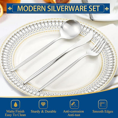 Silverware Set for 4, 20 Piece Flatware Set, Cutlery Tableware set Include Spoons And Forks Set, Stainless Steel Utensil Set, Matte polished Finish, Dishwasher Safe