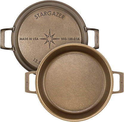 Stargazer 13.5-Inch Cast Iron Skillet | Made in USA, Seasoned, Premium Frying Pan for Grilling, Searing, Baking & More – Durable Cast Iron with Smooth Cooking Surface