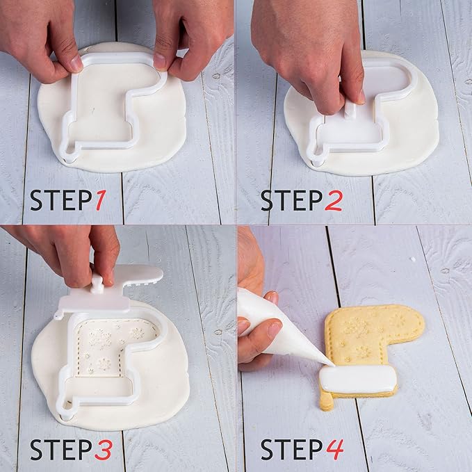 Flycalf Angel Cookie Cutters Christmas with Plunger Stamps Holiday PLA Baking Accessories Cutter Molds Gifts Decorative Party 3.5" Kitchen Cake Supplies