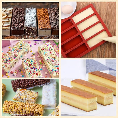Rectangle Silicone Molds For Baking，1 Inch Deep Chocolate Bar Mold - 8 Cavity，Homemade Granola Cereal Candy Bar Mold - Set Of 2