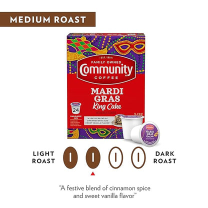 Community Coffee Mardi Gras King Cake Flavored 12 Count Coffee Pods, Medium Roast, Compatible with Keurig 2.0 K-Cup Brewers, 12 Count (Pack of1)