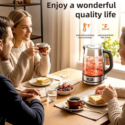 Kndko Electric Kettle,Temperature Adjustmenet, Stainless Steel Filter and Cover,1.7L Tea Kettle & Hot Water Boiler For Coffee & Tea, Automatic Shut Off,1500W, Black and Silver