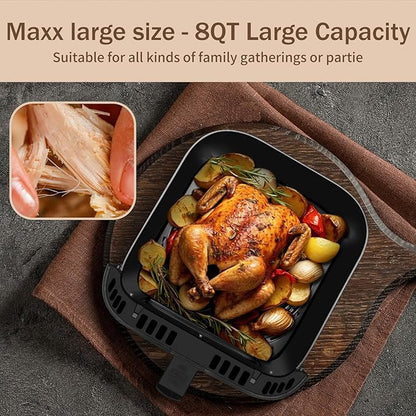 SEEDEEM Max XL Air Fryer 8QT, 10-in-1 Digital Air Fryer Oven with Color Touchscreen & Viewing Window, Toaster Oven Combo for Broil, Roast, Dehydrate, Bake – Black