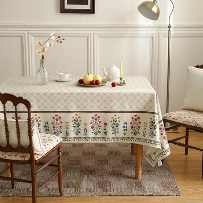 ISAENNE Designer Vintage Linen Floral Extra Long Tablecloth Rectangle,Fall Colorful Modern Table Cloth,Anti-Wrinkle Decor Tablecloths for Dining Thanksgiving Kitchen Christmas,67"*118"-Bertina E