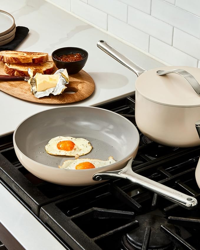 Caraway Nonstick Ceramic Frying Pan (2.7 qt, 10.5") - Non Toxic, PTFE & PFOA Free - Oven Safe & Compatible with All Stovetops (Gas, Electric & Induction) - Marigold