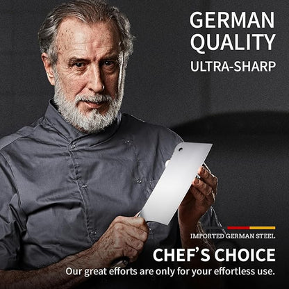 MAD SHARK Meat Cleaver, Professional 7.5 Inch Bone Chopping Butcher Knife with Heavy Duty Blade, German Military Grade Composite Steel, Chinese Chef's Bone Cutting Knife for Home Kitchen & Restaurant