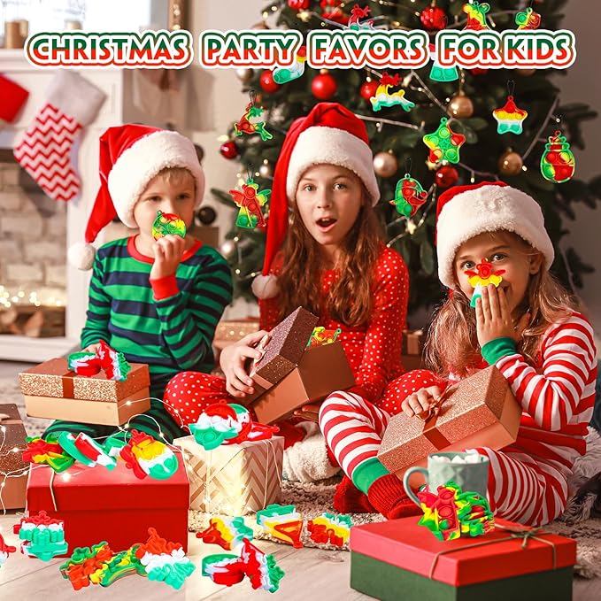 Christmas Pop Fidget Toys Bulk Its Christmas Party Favors for Kids 30 Pack Mini Pop Keychain It Stocking Stuffers for Kids Goodie Bag Stuffers Fidgets for Classroom Prizes Student Birthday Party Gifts