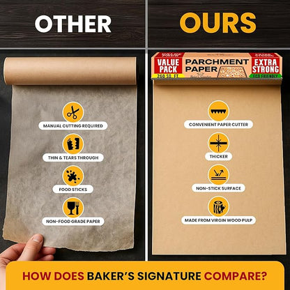 260 Sq.Ft Unbleached Parchment Paper for Baking – Roll with Cutter, Heavy Duty Non-Stick Brown Parchment for Baking, Cooking, Grilling, Steaming and Air Fryer, 15in x 210ft by Baker’s Signature