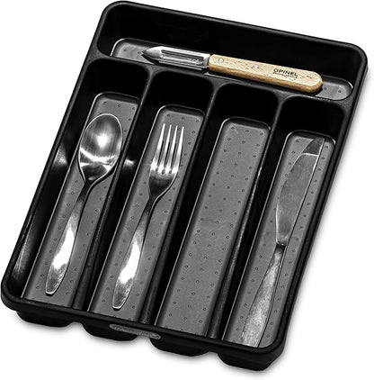 madesmart Classic Mini Silverware Tray Soft Grip, Non-Slip Kitchen Drawer, Multi-Purpose Home Organization, BPA Free, 5 Compartments, Carbon