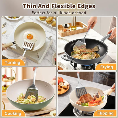 Stainless Steel Spatula, Metal Spatula Solid Turner, Heavy Duty Sturdy Spatulas for Kitchen Use, High Heat Resistant Cooking Utensils for Fish Eggs Pancakes, Dishwasher Safe, Easy to Clean, Silver